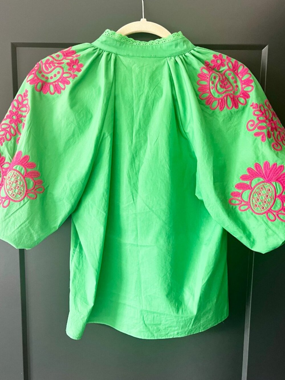 The Diego Embroidered Puff Sleeve Top by THML XS in Green - Picture 3 of 4